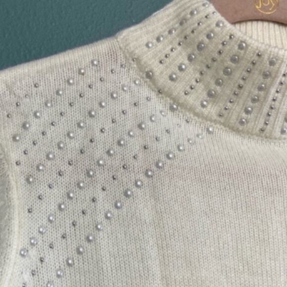 Juicy Couture Size Small Ivory with Pearl Embellished Mockneck Sweater - Picture 9 of 13